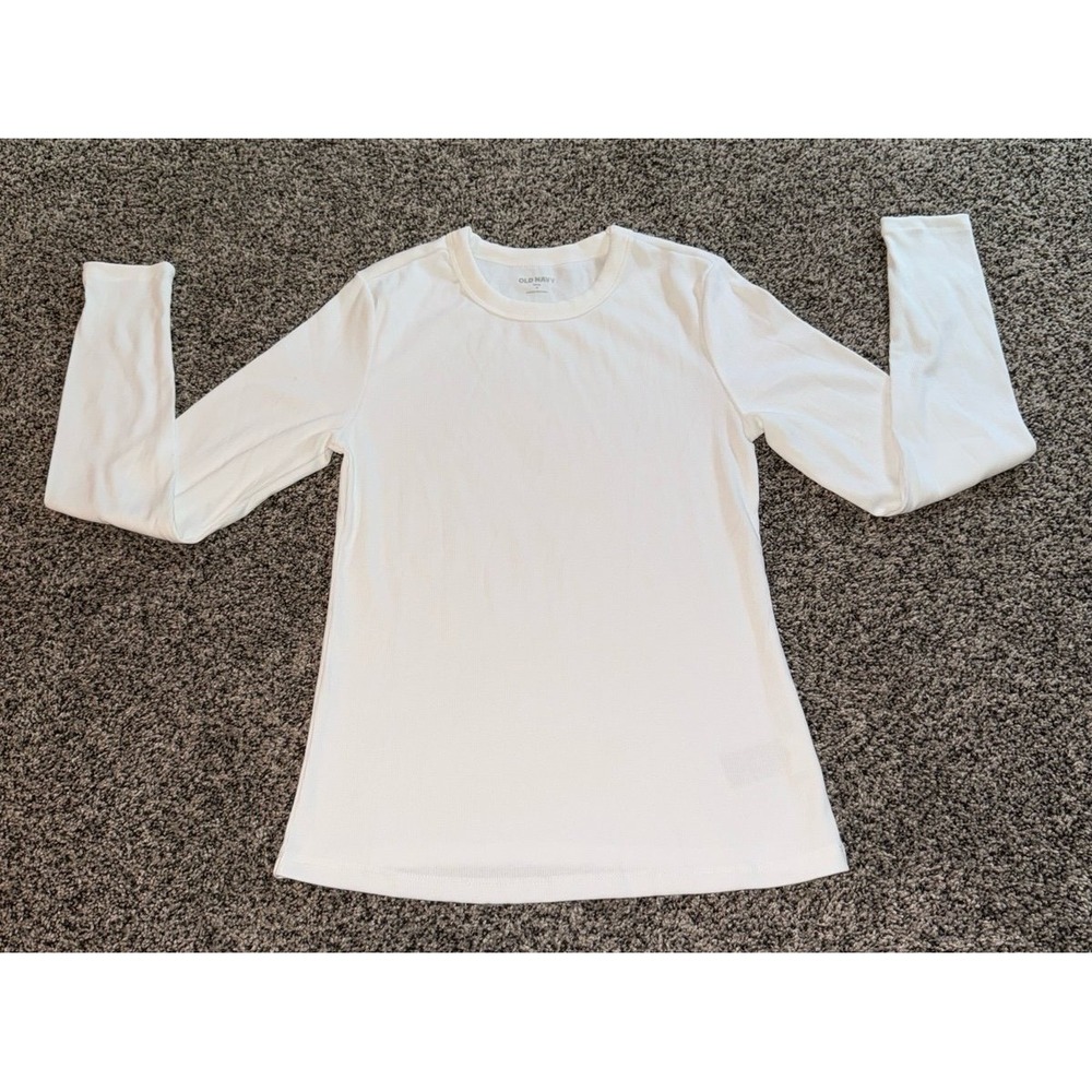 Old Navy Women's White Snug Ribbed Long Sleeve Tee Size Medium